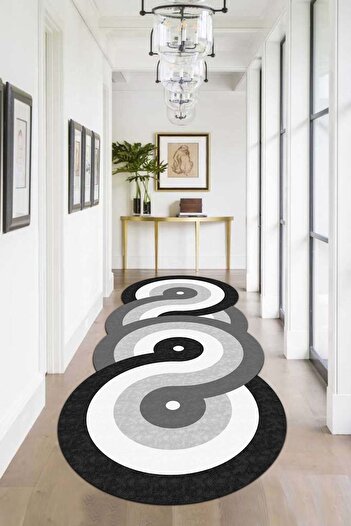 Confidence Home Machine Washable Non-Slip Base Stain Resistant Oval Runner Gray Cutting Runner for Home Decoration
