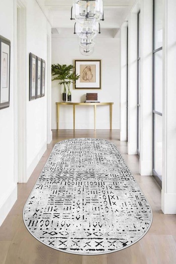 Confidence Home Machine Washable Non-Slip Base Stain Resistant Oval Runner Gray Cutting Runner for Home Decoration