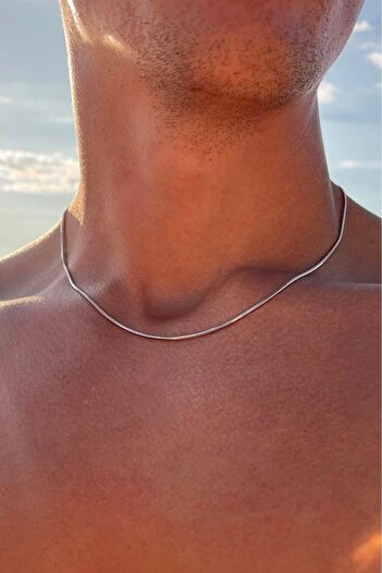 The Collection Unisex Thin Italian Snake Model Silver Necklace Steel Chain