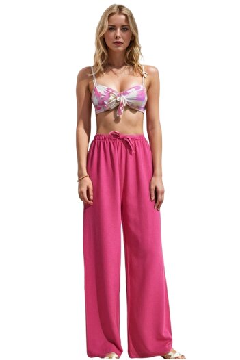 Cassime High Waist Fuchsia Linen Palazzo Trousers - Wide Leg Summer