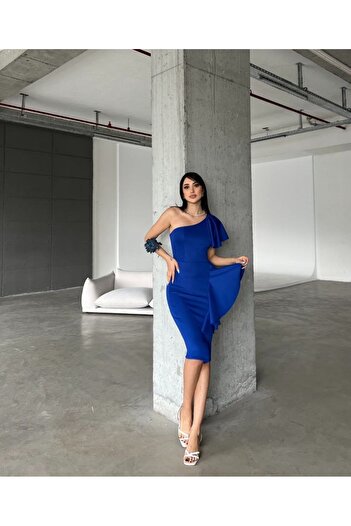 S&A Collectionn Rochie de damă cu un singur umăr cu volane - până la genunchi