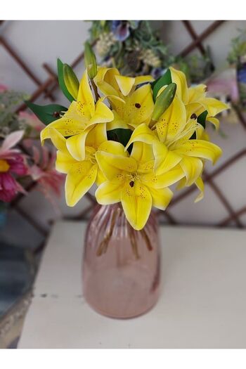 lolipophobi Lilyum, Lily, 30 cm 2 Flowers 2 Branches, Wet Texture, Artificial Flower, Home Decor, Artificial Lily