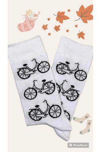 deja poo High Quality White Perfumed Cotton Socks with Bicycle Pattern