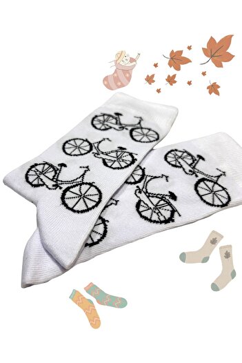 deja poo High Quality White Perfumed Cotton Socks with Bicycle Pattern