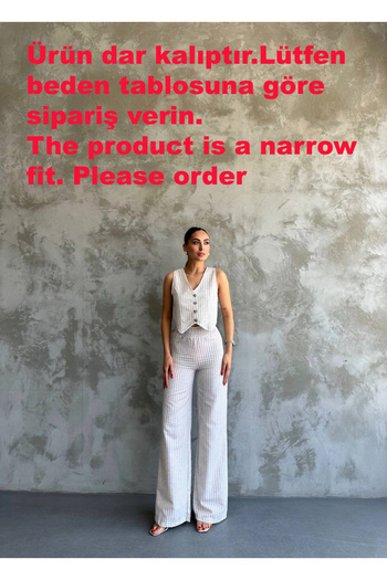 asur boutique Asur Boutique - Women's Thin Linen Striped Vest and Suit Set