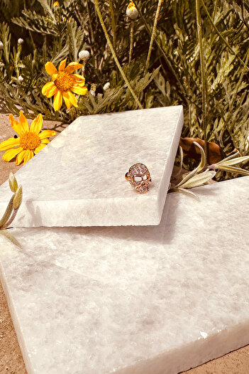 MOONİ ACCESSORİES Çelik Taşlı Kurukafa Tasarım Rose Gold Renk 316l Stainless Steel Piercing Tragus Helix