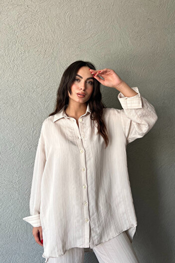 Seda Yalçın Atelier Beige Oversize Shirt and Pants Set