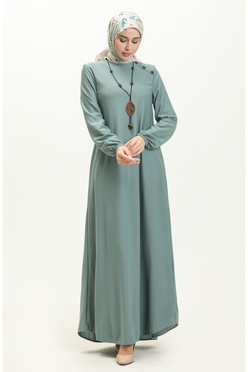 sefamerve Green Necklace Dress - Button Detail, Model 4141-09