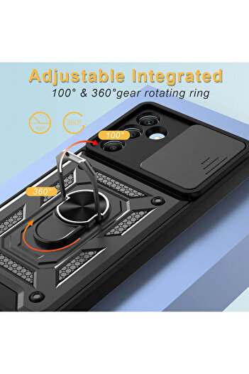 Fibaks Samsung Galaxy A24 Case with Camera Protection Sliding Ring Armor Military Tank Protective Cover
