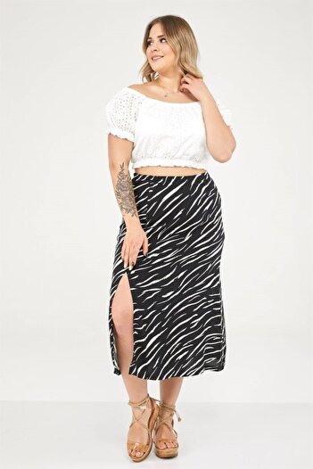 Seamoda Zebra Pattern Slit Skirt-black