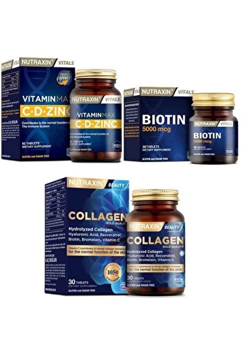 Nutraxin Bıotın 5000 Mcg 30 Tablets - Vitamin Max C-D-Zinc and Collagen Hydrolyzed