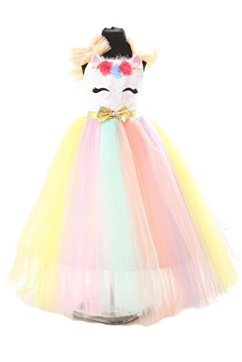 Peonia Kids Kız Çocuk Elbise My Little Pony Unicorn Kostüm - Tarlatanlı Unicorn Kız Çocuk Elbisesi