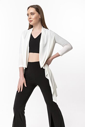 Laranor Women's Ecru Asymmetrical Casual Cardigan 19L6550