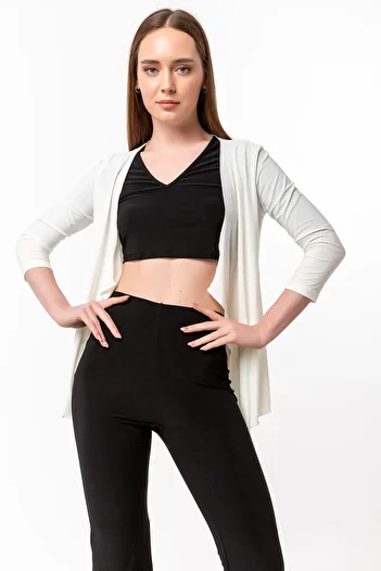 Laranor Women's Ecru Back Flounce Cardigan 19L6561