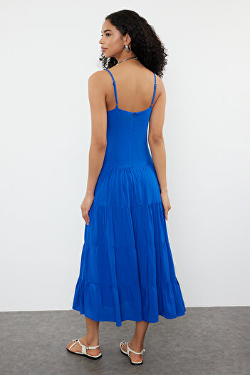 Trendyol Collection Fustă patinatoare Indigo Rochie țesută maxi din viscoză TWOSS24EL00801