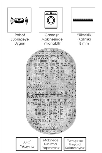 Confidence Home Machine Washable Non-Slip Base Stain Resistant Oval Runner Gray Cutting Runner for Home Decoration