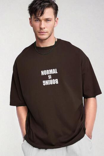 Teenage Millionaire Ανδρικό καφέ Normal Is Boring Crew Neck Oversize Loose T-shirt