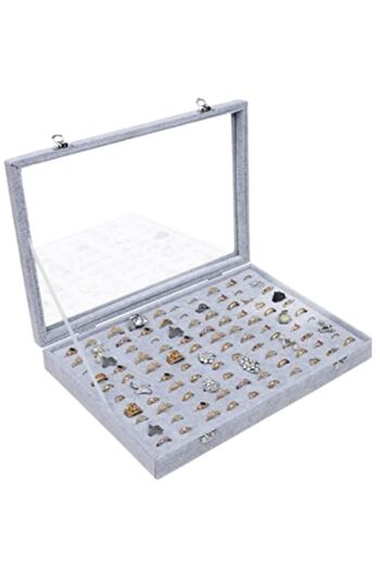 ÖZER KUTU 100 Pieces Gray Suede Ring Plates - with Glass and Immersion