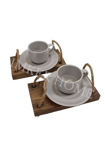 IMKER HOME 2li Halatlı Ahşap Kahve Sunum Tepsisi Bardak Sosluk Altlığı Ayaklı Stand Raf Düzenleyici Organizer