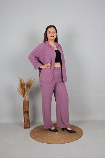 Truva XXL Colorful Plus Size Loose Shirt and Trousers Set - TK335