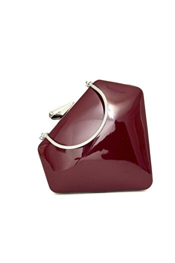 NAZART Women's Patent Leather Claret Red Evening Dress Clutch Portfolio Chain Strap Hand Wedding Engagement Night Shoulder Bag