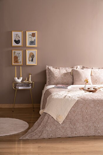 Odamoda Mia Double Bed Cover Set Beige Daily Multi-Purpose Pique Cover Set - Stylish Box and Package