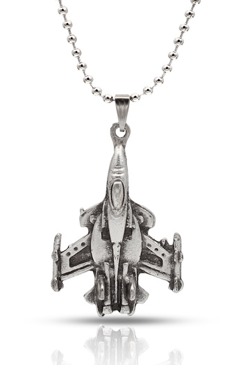 kolbi Jet Airplane Figured Necklace - Antique Silver Ball Chain
