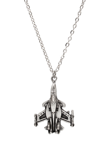 kolbi Antique Silver Classic Zinicrli Necklace with Jet Airplane Pattern