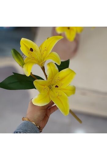 lolipophobi Lilyum, Lily, 30 cm 2 Flowers 3 Branches, Wet Textured, Artificial Flower, Home Decor, Artificial Lily