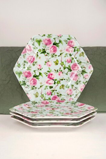 Bursa Porselen Dekor 4 Pieces Blue Ivy Rose Sweet Cookie Plate