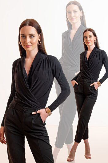 Laranor Black Double Breasted Collar - Blouse with Snaps from the Bottom