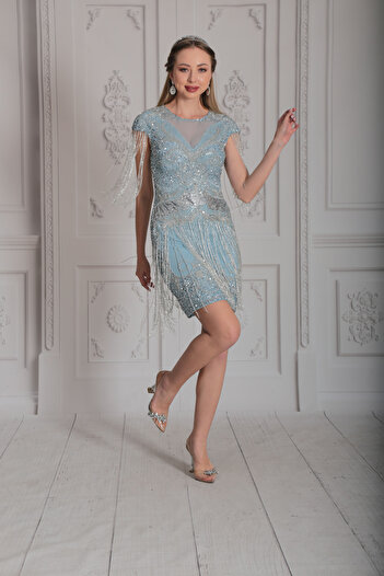 GATSBYLADY LONDON SYBİLL - EL İŞLEMELİ , TAŞ PÜSKÜLLÜ ELBİSE