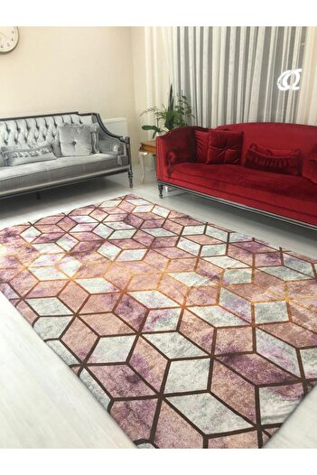 MEKA TEKSTİL Pink Pyramid Model Silk Velvet Elastic Carpet Cover