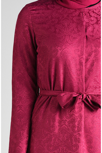 sefamerve Plum Jacquard and Belted Dress - 6473-02