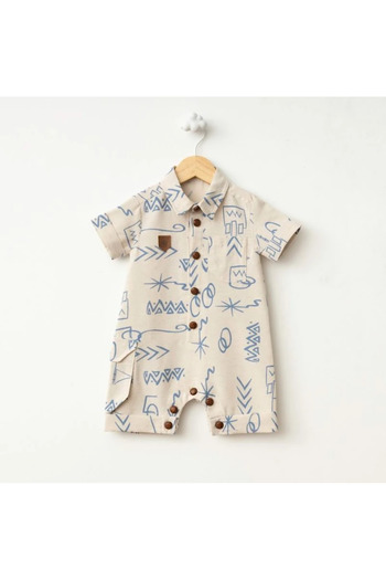 Baby Fou Blue Ethnic Patterned Overalls
