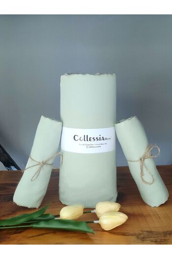 CollessiaHome Green 100% Cotton Satin - Fitted Double Elastic Sheet Set