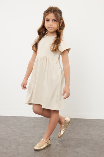 TRENDYOLKIDS Stone Female Child Ruffle Short Sleeve Knitted Dress Tkdss24El00009