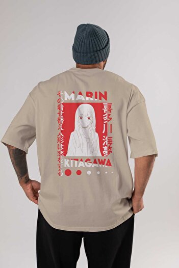 Ankhises MARIN KITAGAWA Anime Back Printed Beige Oversize μπλουζάκι 100% βαμβάκι Ανδρικά Γυναικεία