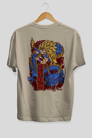 Ankhises DRAGON BALL Z Anime Πίσω Μπλουζάκι με στάμπα μπεζ Oversize 100% βαμβάκι Ανδρικά Γυναικεία