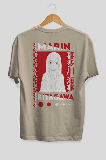 Ankhises MARIN KITAGAWA Anime Back Printed Beige Oversize μπλουζάκι 100% βαμβάκι Ανδρικά Γυναικεία