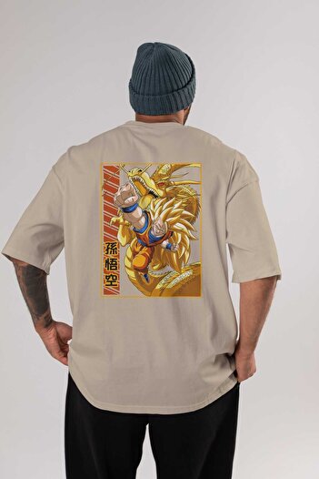Ankhises Μπλουζάκι DragonBall Goku Anime με στάμπα μπεζ Oversize 100% βαμβάκι Ανδρικά Γυναικεία