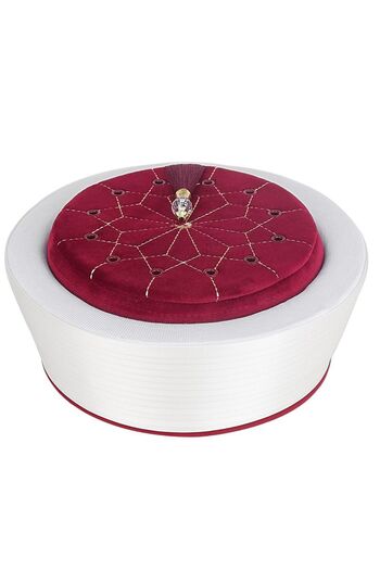 İkranur Burgundy Embroidered Velvet - Imam Yellow, Very Light Skull, Felt Luxury Yellow 175 gr