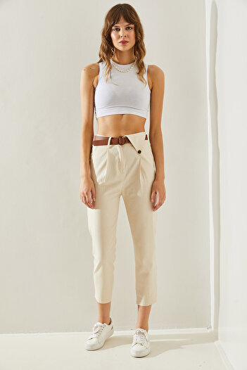 Bianco Lucci Women's V-Piece Trousers with Belt Detail - Pockets60251230
