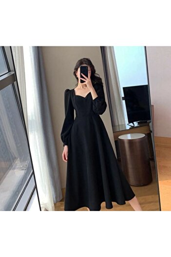 Styling Park Midi Length Collar Detail Long Sleeve Dress