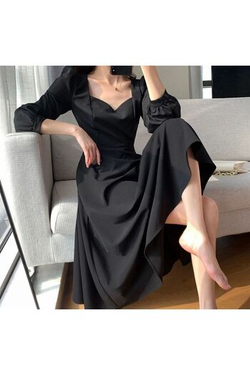 Styling Park Midi Length Collar Detail Long Sleeve Dress