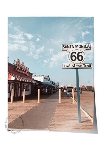 Postifull Unframed Poster, Summer Themed Painting No:91, Route 66 Beach Road Photo, White Poster, Vertical