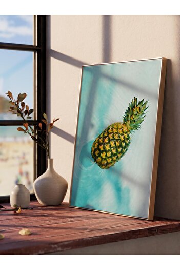 Postifull Frameless Poster, Summer Themed Painting No:237, Pineapple Photo, Yellow Poster, Vertical