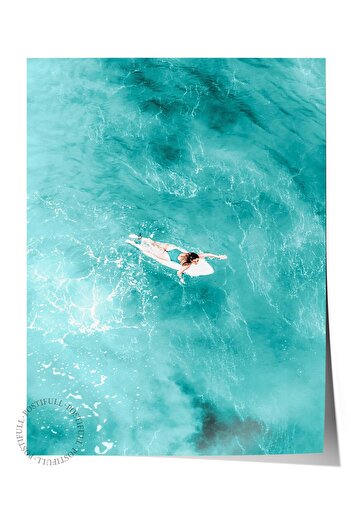Postifull Frameless Poster, Summer Themed Painting No:182, Floating on the Sea Photo, Blue Poster, Vertical
