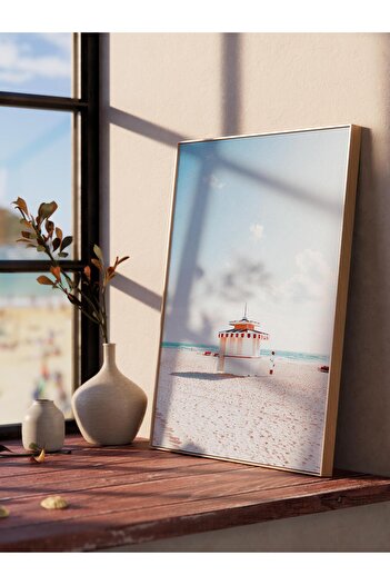 Postifull Frameless Poster, Summer Themed Painting No:224, Beach and Palm Tree Photo, White Poster, Vertical