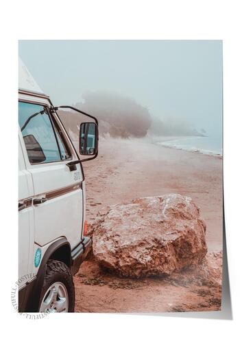 Postifull Frameless Poster, Summer Themed Painting No:246, Rocky and Caravan Photo, White Poster, Vertical